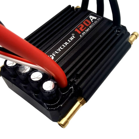 Waterproof Brushless ESC For RC Boats And Model Ships With 120A Rating 5V 5A BEC XT90 connector, black design close-up
