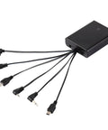 External Power Supply Box With Six DC Jacks And On Off Switch For LED Lighting Toys Safe Boxes Electronic Cabinets Locks And More 6V Output Battery Backup Workhorse black plastic with six cables