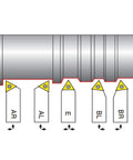 Five-piece 1/4in Jerax indexable turning tool set with TCMT carbide inserts, side view showing five labeled inserts