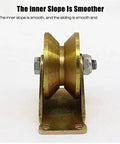 Heavy Duty Beefy V Groove Wheel Sliding Door Pulley for Inverted Track Gates, side view showing durable construction.