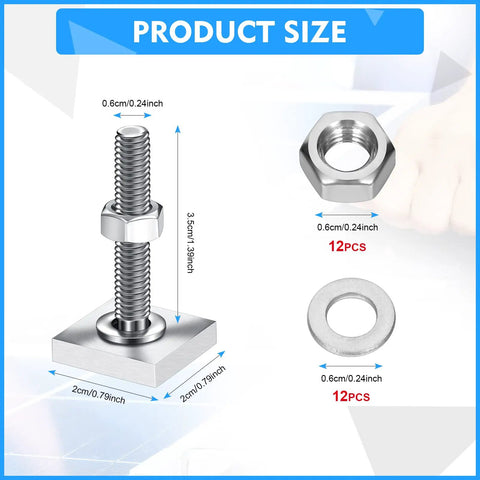Product size image of 12 Pack M6 35mm T Slot Bolts With Square Heads For Roof Rack Stainless Steel Heavy Duty T Track Bolts Kit