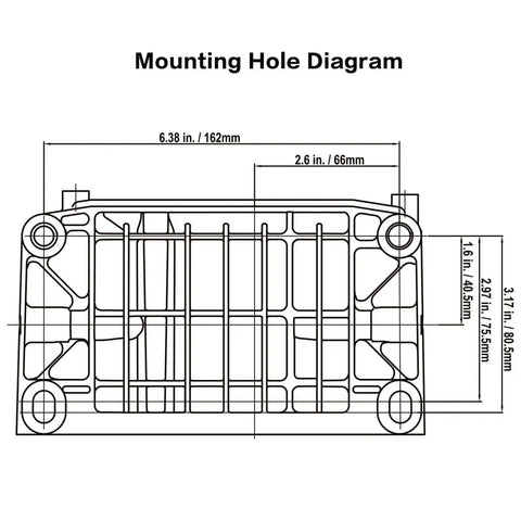 Mounting hole diagram for 7HP Gas Engine Horizontal Shaft Replacement Motor, 212cc 4 Stroke OHV Industrial Grade, wide mounting pattern.