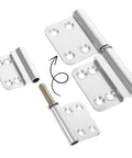 Six Piece Detachable Lift Off Hinges Set Heavy Duty Flag Hinges For Bathroom Cabinet Doors With 35mm Silver Pins steel parts