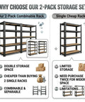 Comparison of Heavy Duty 5 Tier Bolt Free Storage Shelving Rack 2 Pack vs single rack showcasing flexibility and durability.