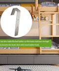 Heavy Duty Stainless Steel Bunk Bed Ladder Hooks Swivel Brackets With Super Tight Grip Lock In Design Anti Rust Flexible Rotation Top Shelf Bed Frame Clamps Set mounted on a wooden bunk bed.