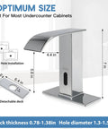 Touchless Bathroom Sink Faucet With Sensor Modern Brass Matte Black Hands Free Lavatory Faucet Single Hole Design Includes Hole Cover Plate Ideal For Home Or Commercial Use, shown with measurements and detachable deck plate on white background