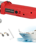 Heavy Duty Electric Metal Cutting Shears With Full Copper Core Motor, red electric shear with accessories on a white background.