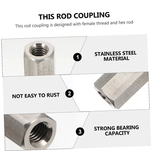 Four Pack Stainless Steel Hexagon Coupling Nuts M6x30mm Heavy Duty Threaded Bar Connectors For Hardware Fastening And Repair Projects Durable Corrosion Resistant Workhorse Set, stainless rod coupling