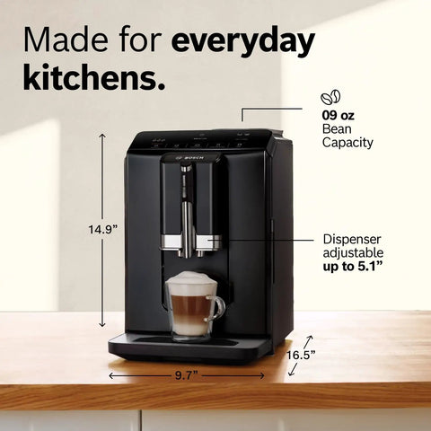 Fully Automatic Espresso Machine With Ceramic Burr Grinder Offering Straight Up Perfect Bean To Cup Coffee Through No Sweat One Touch Brewing And Creamy Milk Frother, featuring adjustable height for mugs.
