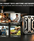 Premium Zinc Alloy Magnetic Fidget Slider Featuring Hollow Cyberpunk Design And Buttery Smooth Sliding Action For Top Tier Stress Relief And Solid EDC Pocket Comfort beside working professionals in different environments.