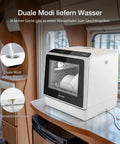 Compact Mini Wifi Smart Countertop Dishwasher With 5L Built In Water Tank And Six Wash Programs on kitchen counter.