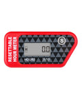 Hour Meter With Maintenance Reminder And Data Storage For Lawn Mower Chainsaw Dirt Bike Motorcycle And Marine Equipment Automatically Tracks Total Run Time When Spark Plug Signals Wake It Up And Lets You Reset The Timer, red housing, front view