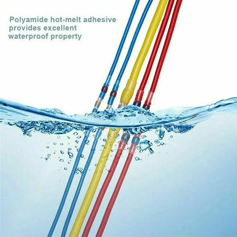 Top Grade 50 Pcs Solder Seal Wire Connectors Heat Shrink Waterproof Sleeves For Effortless One Step Installation No Crimping Tool Needed Durable And Secure Professional Grade Connections Made Easy With Hot Melt Adhesive Dual Layer Protection That waterproof wire connectors shown in water