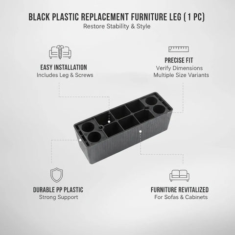 Sturdy Black Plastic Sofa Feet With Screws Replacement Legs For Couch And Cabinet Elevate For Easy Floor Cleaning 1 Pack
