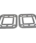 Exhaust Elbow Gasket 2 Pack For OMC Stern Drive And Volvo Penta Marine Engines, square-shaped grey gaskets, front view