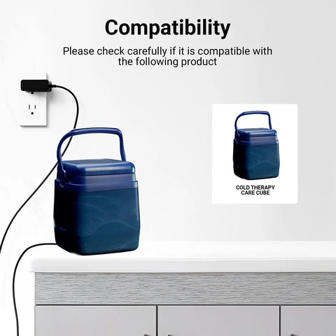 Charger For Polar Care Cube Replacement Power Cord Replacement Part 10698 6V 1A connected to Polar Care Kodiak on counter