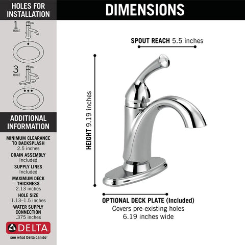 Haywood Single Hole Bathroom Faucet With One Handle Chrome Finish dimensions and installation guide