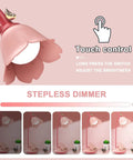 Pink Clip On Desk Lamp With Clamp, Rechargeable LED Light, Touch Control, Cute Flower Design, Dimmable Stepless Dimmer Chart