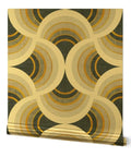 Top Shelf Gold Metallic Scallop Wallpaper For Fresh Room Glow Ups, eco-friendly scalloped design on dark background.