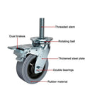 Heavy Duty Rubber Swivel Casters Delivering A Smooth Silent Ride And Rock Solid Parking Brake M20 Threaded Stem detailed view with dual brakes and thickened steel plate.