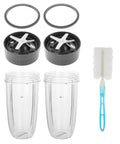 Replacement 32oz Blender Cup Set with 2 extractor blades, 2 rubber gaskets, and cleaning brush for 600W and 900W blenders