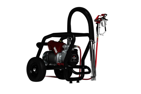Professional Electric Airless Paint Sprayer Boasting PermaStroke Tech And 3300 Psi Thrust showing black frame and spray gun.