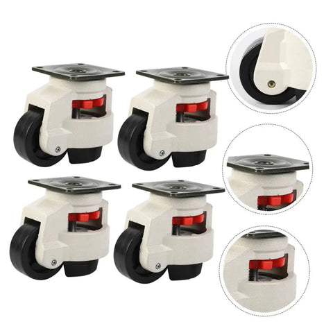 4-Piece Heavy Duty Swivel Caster Set 3 Inch With Plate Mounts Built Tough Adjustable Leveling Wheels For Workbenches Industrial Equipment And Transport Nylon Wheels On Rugged Aluminum Bodies, four casters