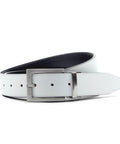 Dope Reversible Pebble Grain Leather Belt With 35mm White And Black Strap Brushed Nickel Buckle Laser Engraved Swoosh Dual Sided Reversible Tech
