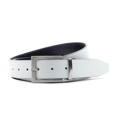 Dope Reversible Pebble Grain Leather Belt With 35mm White And Black Strap Brushed Nickel Buckle Laser Engraved Swoosh Dual Sided Reversible Tech