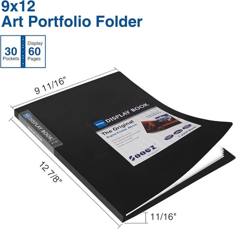 Pro Grade 30 Pocket Art Binder Portfolio With Clear Sleeve Protectors 9x12 Display Book 60 Page Presentation Organizer