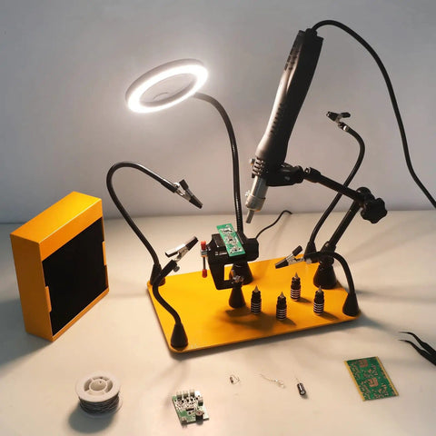 Helping Hands Soldering Third Hand With 3X And 6X LED Magnifying Lamp Hot Air Gun Holder 12V Solder Fume Extractor