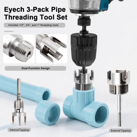 Eyech PVC Pipe Threader Kit For One Half Inch, Three Quarter Inch And One Inch NPT With Internal And External Thread Heads