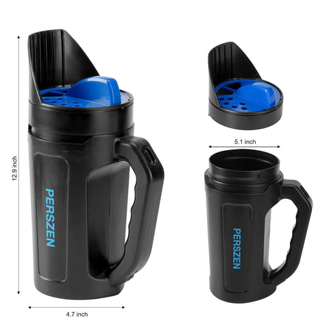 Handheld Spreader For Lawn Care 3 In 1 Seed Fertilizer Ice Melt With Adjustable Openings And 84 Oz Capacity, black and blue design