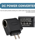 Dead Set Reliable 220V AC To DC Power Converter Waterproof Flame Retardant Cigarette Lighter Adapter Plug In And Roll Car Home Transformer Accessory Built Tough For Daily Errands Black with a DC power output.