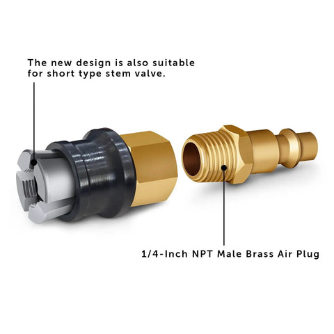 Upgraded Open Flow Locking Air Chuck, Heavy Duty Brass One Quarter Inch FNPT Quick Connect For Tire Inflation, Hands Free Adapter
