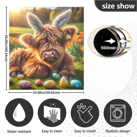 Cute Highland Cow Magnetic Dishwasher Cover For Farmhouse Kitchen Decor 23x26 Inches with easy trim shown with size details