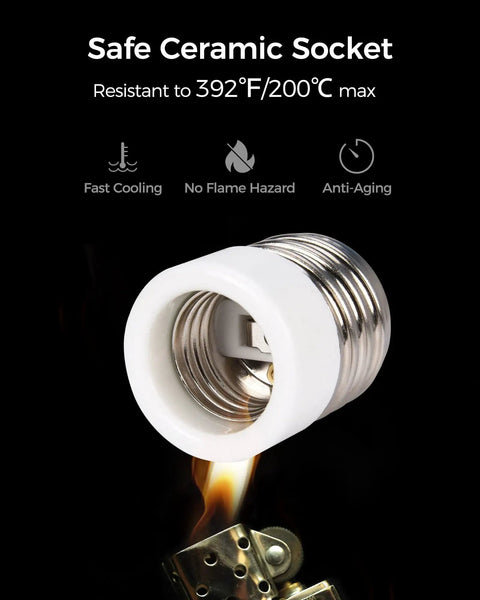 UL Listed Ceramic Mogul To Medium Base Socket Adapter For Antique Floor Lamps Not For Three Way Bulbs Porcelain Lamp Socket Converter From E39 To E26 Durable Ceramic Construction For Restoring Old School Vintage Lighting
