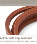 Close-up of heavy duty mower deck drive belt for Ferris FW35 and F160Z 48 and 52 inch deck mowers 5103392FS aramid cord.