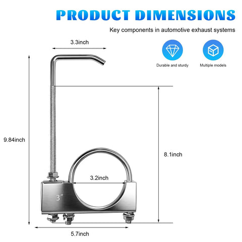 3 Inch Heavy Duty Exhaust Pipe Clamp And Universal Adjustable Muffler Hanger Bracket, Tough As Nails Reinforced Steel Secures Loose Pipes, Absorbs Road Kickback, And Keeps Cars Trucks Running Smooth As Butter On Highway Rides
