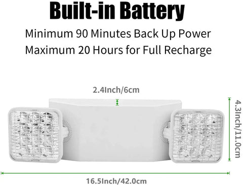 Commercial Emergency Light Fixture With UL Certification, gray LED square heads, 360 degree adjustable, battery backup dimensions
