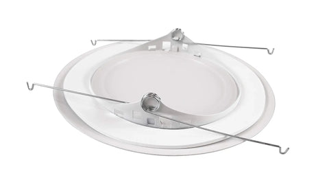 Six Inch White Recessed Shower Ceiling Trim With Glass Fresnel Lens Fits Standard 6 Inch Can Housing Dead Simple Spring Clip Mount.