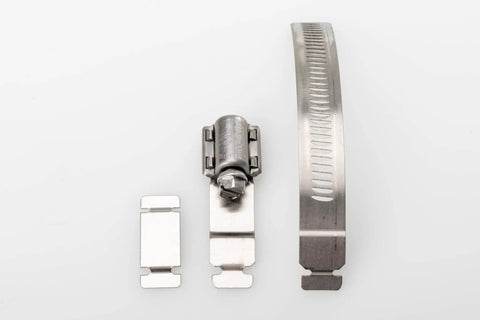 Heavy Duty Stainless Steel Hose Clamp Kit With 50 Foot Band 10 Fasteners And 5 Splices shown in close-up