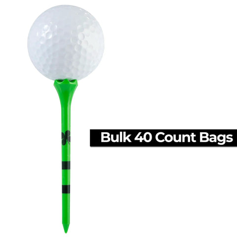 Neon Plastic Golf Tees Three And One Quarter Inch 40 Pack Ultra Bright Colors For Easy Visibility In Low Light Made In USA With Four Leaf Clover Shamrock Design Durable Plastic Golf Tees Bulk