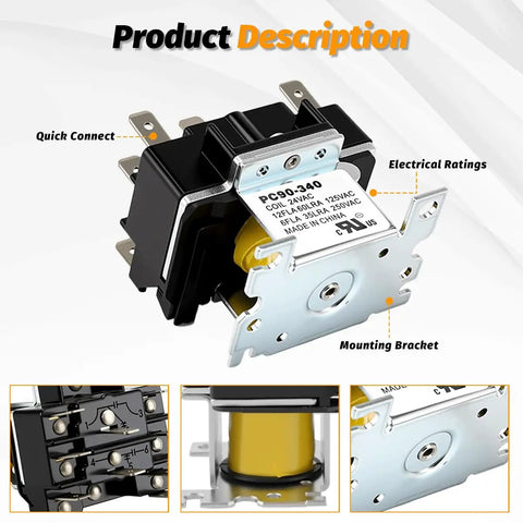 DPDT 24V General Purpose Switching Relay For HVAC And Furnace Control Replaces R8222D1014 with mounting bracket and electrical ratings visible