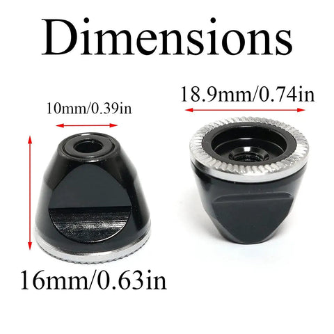 Built Tough Aluminum Alloy Quick Release Hub Nuts For Mountain And Road Bikes M5 Thread Non Slip Grip Durable Lightweight Hardware dimensions showing 16mm height and 19mm width.