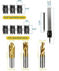 Heavy Duty Top Notch Double Sided Spot Weld Cutter Set, 13 Piece 3/8 And 5/16 Inch HSS Titanium Cobalt Drill Bits With Hex Shank