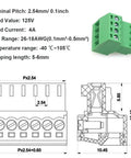 4 Pin Screw Terminal Block Connector with 2.54mm Pitch for PCB Mount, 125V 4A Rating, technical diagram and specifications
