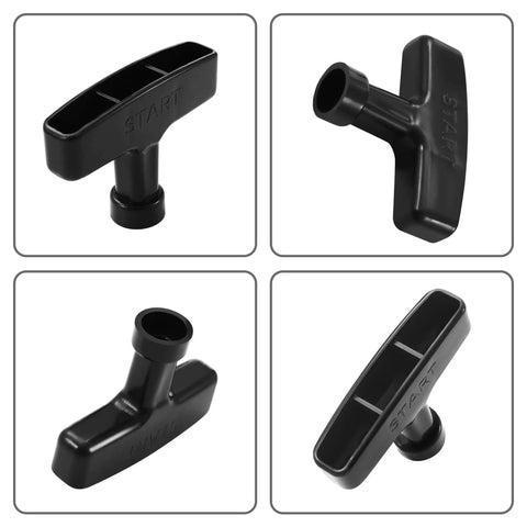 Two Pack Lawn Mower Pull Cord Handle Grip Replacement For Generators Chainsaws Trimmers Edgers And Brush Cutters 2.84 Inch Long By 0.65 Inch Wide Durable Three Finger Grip in black plastic, various angles