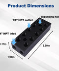 Dimensions of Multi Port Pneumatic Manifold For Air Water And Oil Distribution Inline Block Splitter Dual Row 5 Way 7 Port One Quarter Inch NPT