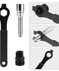Bike Crank Puller Tool Set With Bottom Bracket Remover And Allen Key Wrench Square Head and Auxiliary Wrench components displayed